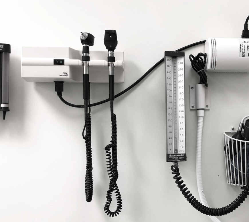 Medical room equipment on wall.